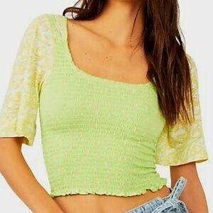 Free People | Lime Green Smocked Crop Top
